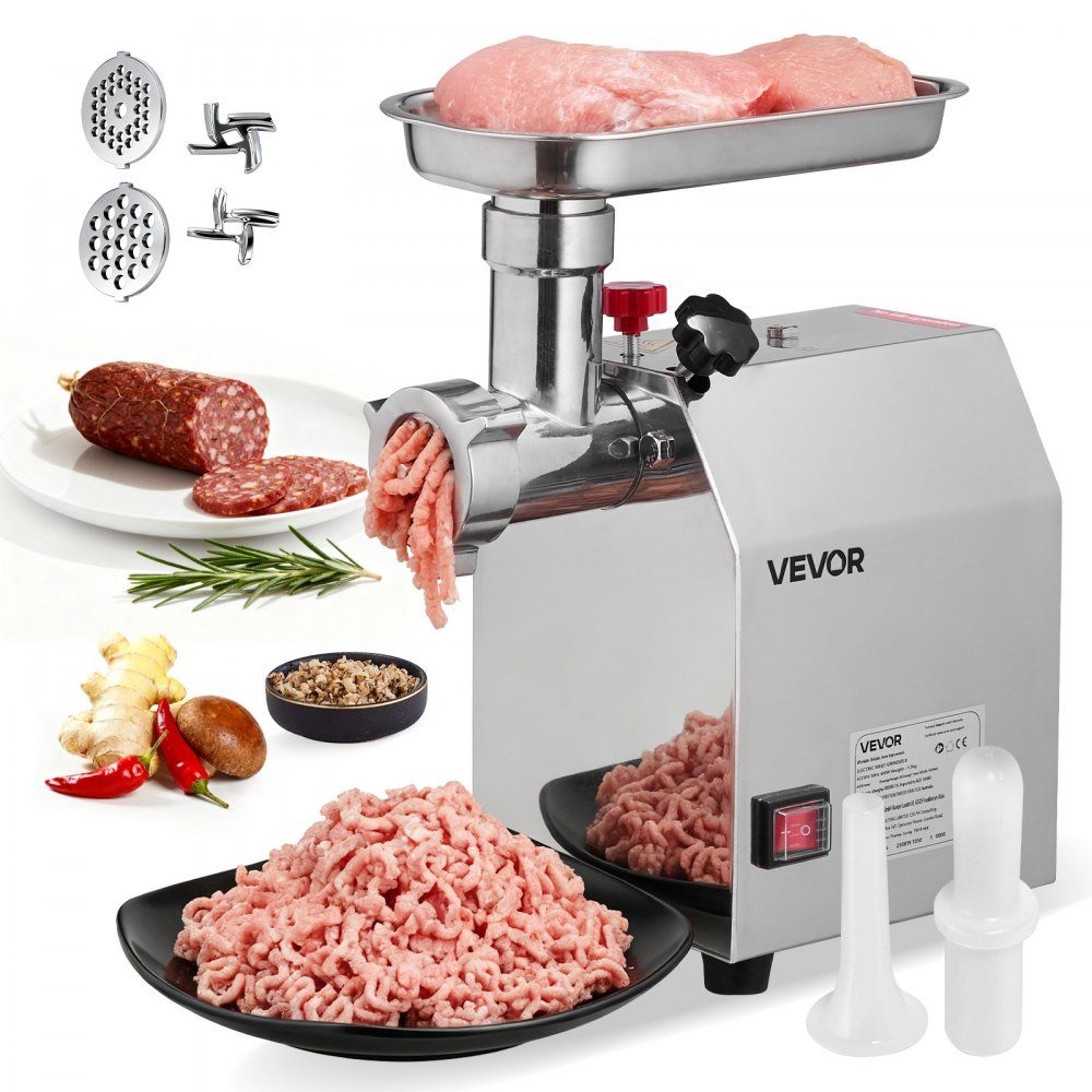 2.3kg/min Capacity Electric Meat Grinder, 600W Industrial Tabletop Meat Grinder with Blade and Grinding Plate, Sausage Machine, Stainless Steel Commercial Meat Grinder for Kitchen Restaurant