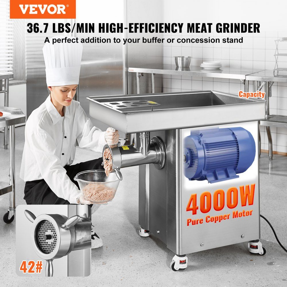 Commercial Meat Grinder 16.65kg/min 4000W Electric Meat Grinder with Blades and Grinding Plates Electric Sausage Machine Commercial Stainless Steel Meat Grinder for Kitchen Restaurant Butcher Shop – Part No. HT-24036