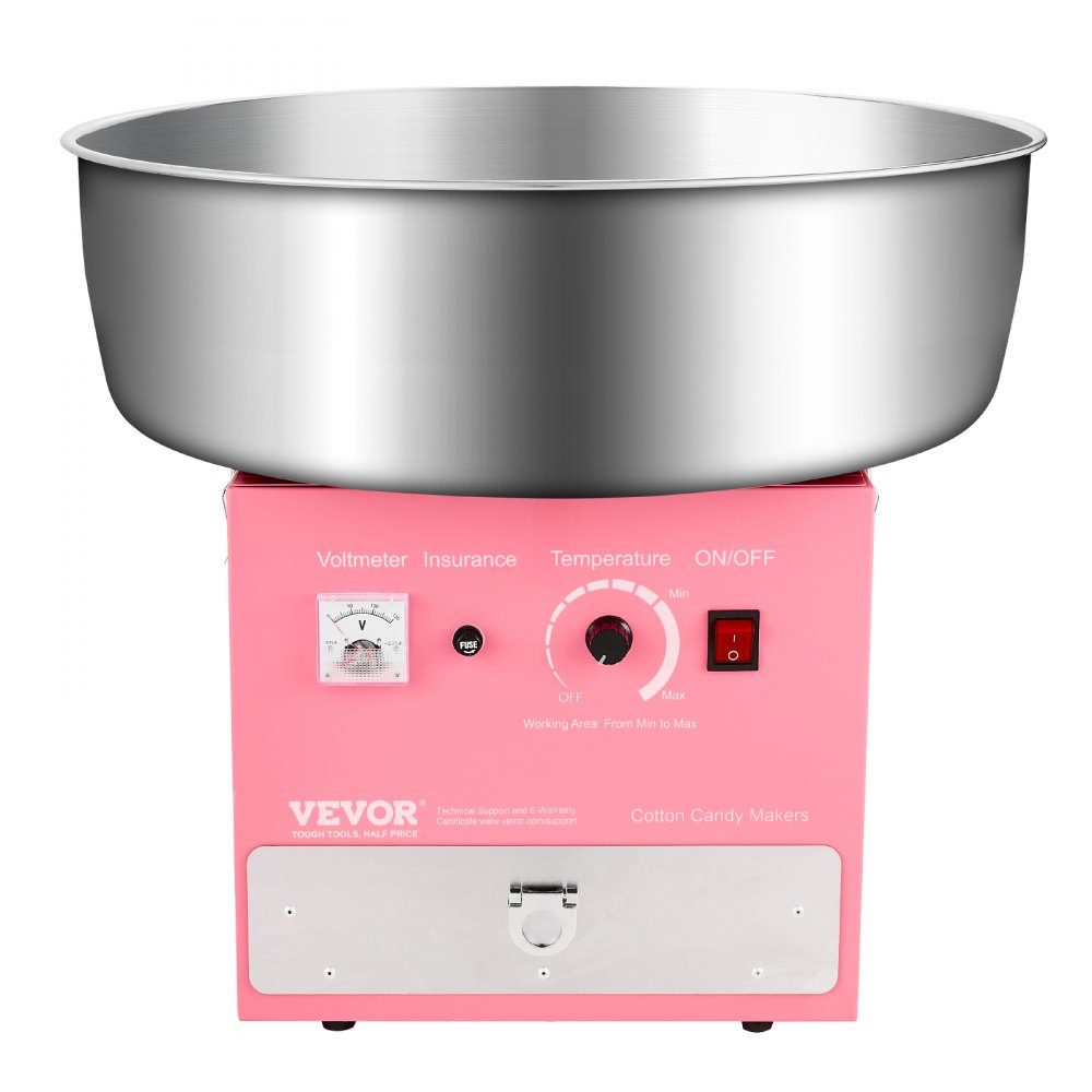 Elektryczna maszyna do waty cukrowej, komercyjna maszyna do waty cukrowej (1000 W), z misą ze stali nierdzewnej 52 cm oraz łyżeczką do cukru i szufladą, idealna na urodziny dzieci, spotkania rodzinne, imprezy w kolorze różowym