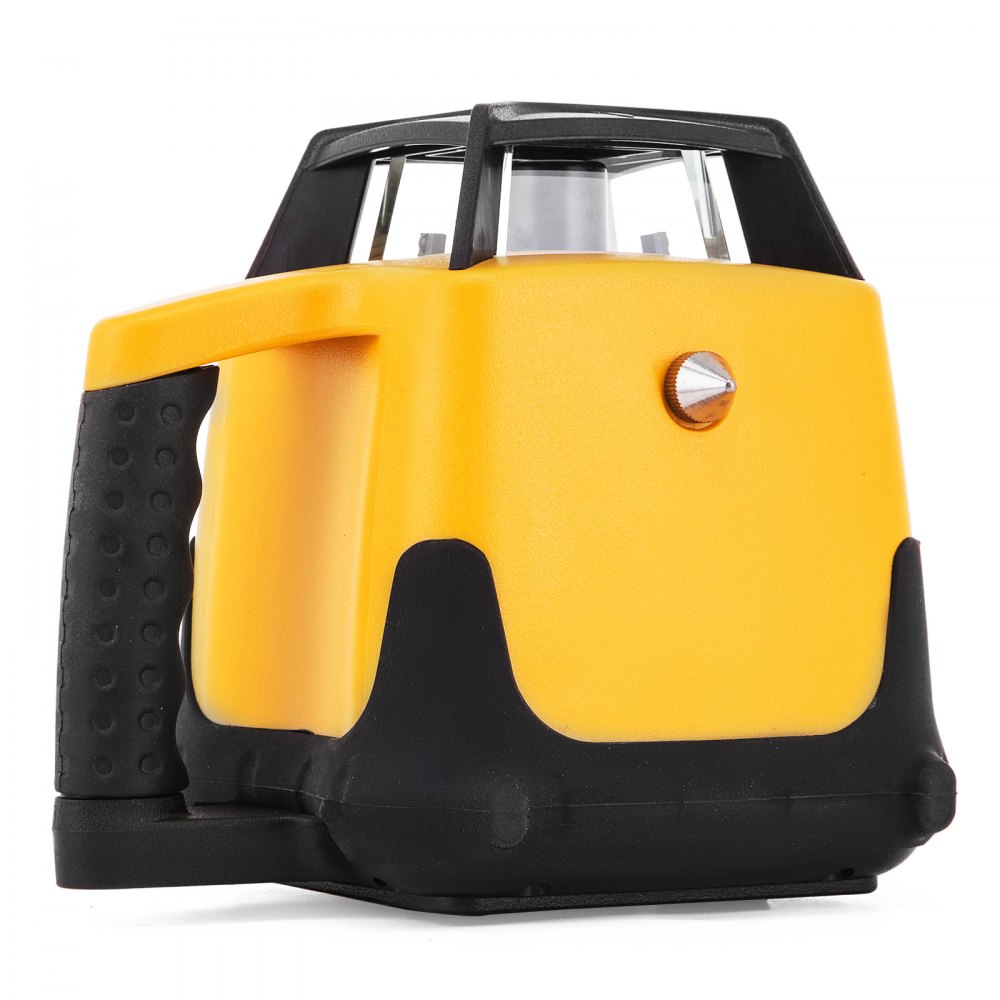 Laser rotatif professionnel rouge max. portée de travail 100 m, niveau à bulle laser rotatif 360, étanche à l'eau et à la poussière, utilisation en extérieur, temps de travail 20 heures, dans une mallette d'artisan, télécommande 2 kg, mallette jaune