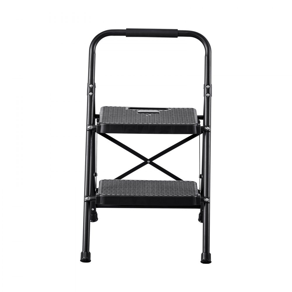 Step Ladder 2 Steps, Folding Ladder with Anti-Slip Steps & Comfortable Handle, Household Ladder with a Load Capacity of 272kg, Folding Step, Safety Ladder for Kitchen, Home & Office, Black