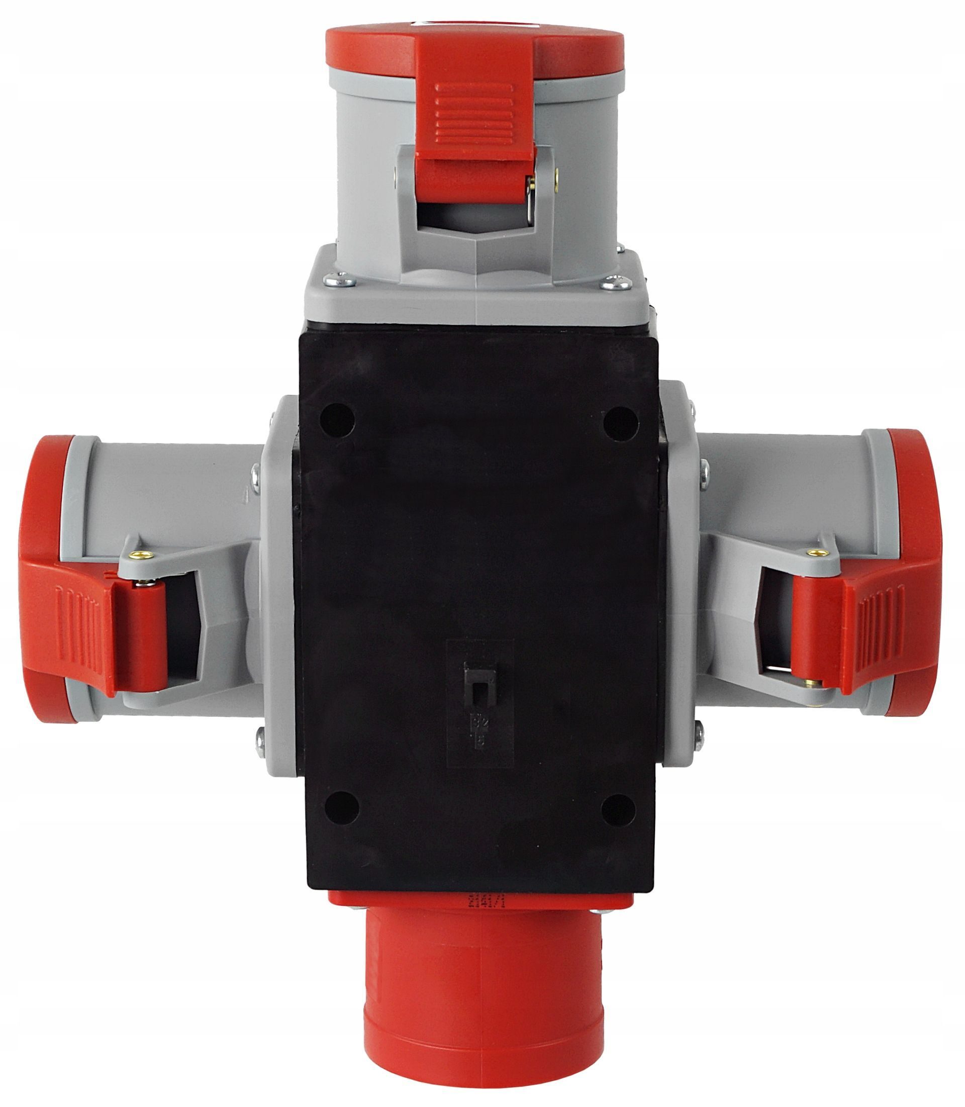 Construction power distributor 16A/32A T-piece has three sockets with flaps IP44