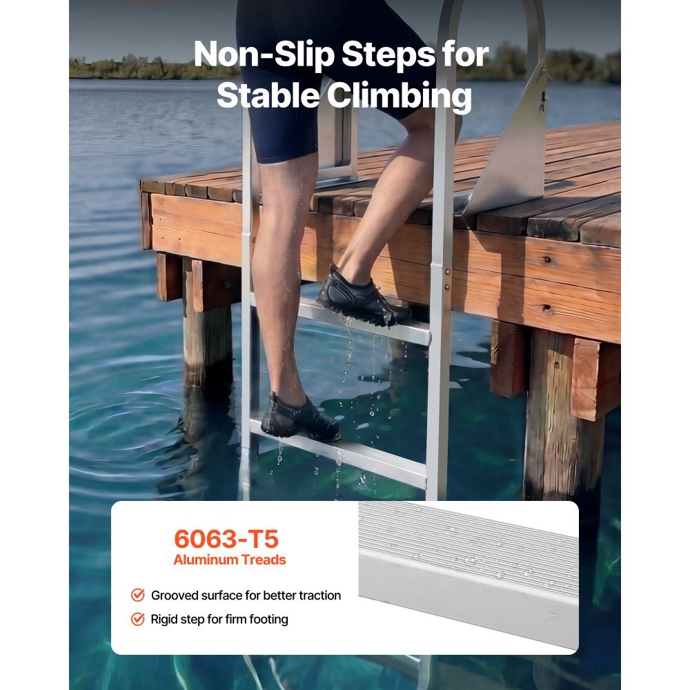 Klappbare Dockleiter, Bootsleiter mit 4 rutschfesten Stufen, breiten Pedalen und Handlauf, Poolleiter mit 159 kg Tragkraft aus Aluminiumlegierung, Einstiegsleiter für Docks, Pools, Seen, Boote, Silber