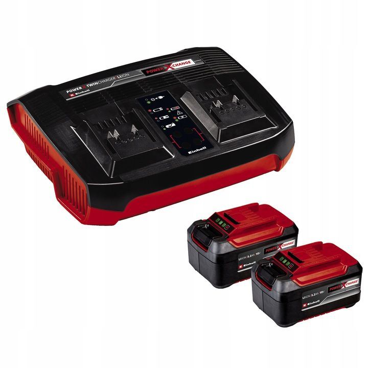 Originele Einhell starterkit oplader Power-X-Twincharger 3A Power X-Change met 2x 18V 5,2 Ah Power X-Change PLUS accu's Originele Einhell starterkit oplader Power-X-Twincharger 3A Power X-Change met 2x 18V 5,2 Ah Power X-Change PLUS accu's
