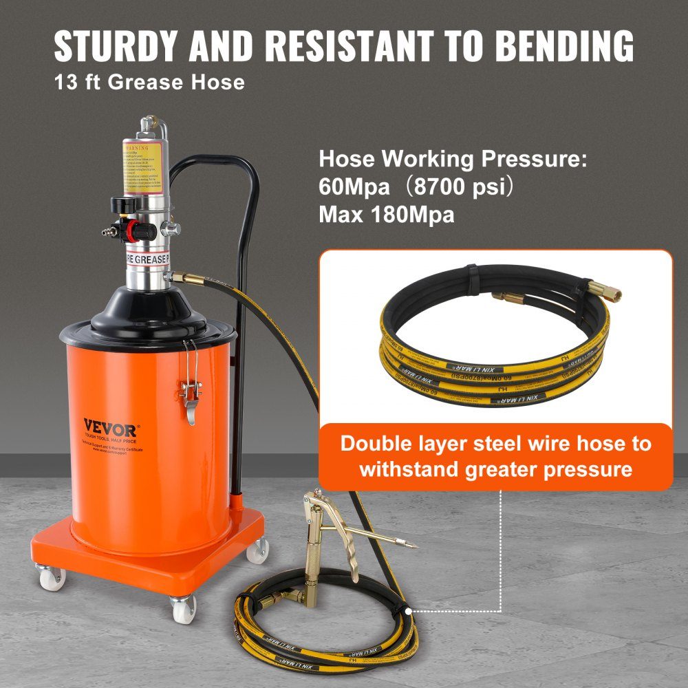 Grease Pump 20L Air Powered Grease Pump 0.6-0.8MPa Die Cast Aluminum Pump -20-100°C Operating Temperature Pneumatic Grease Pump NPT Port Grease Pump Suitable for 0-3# Grease