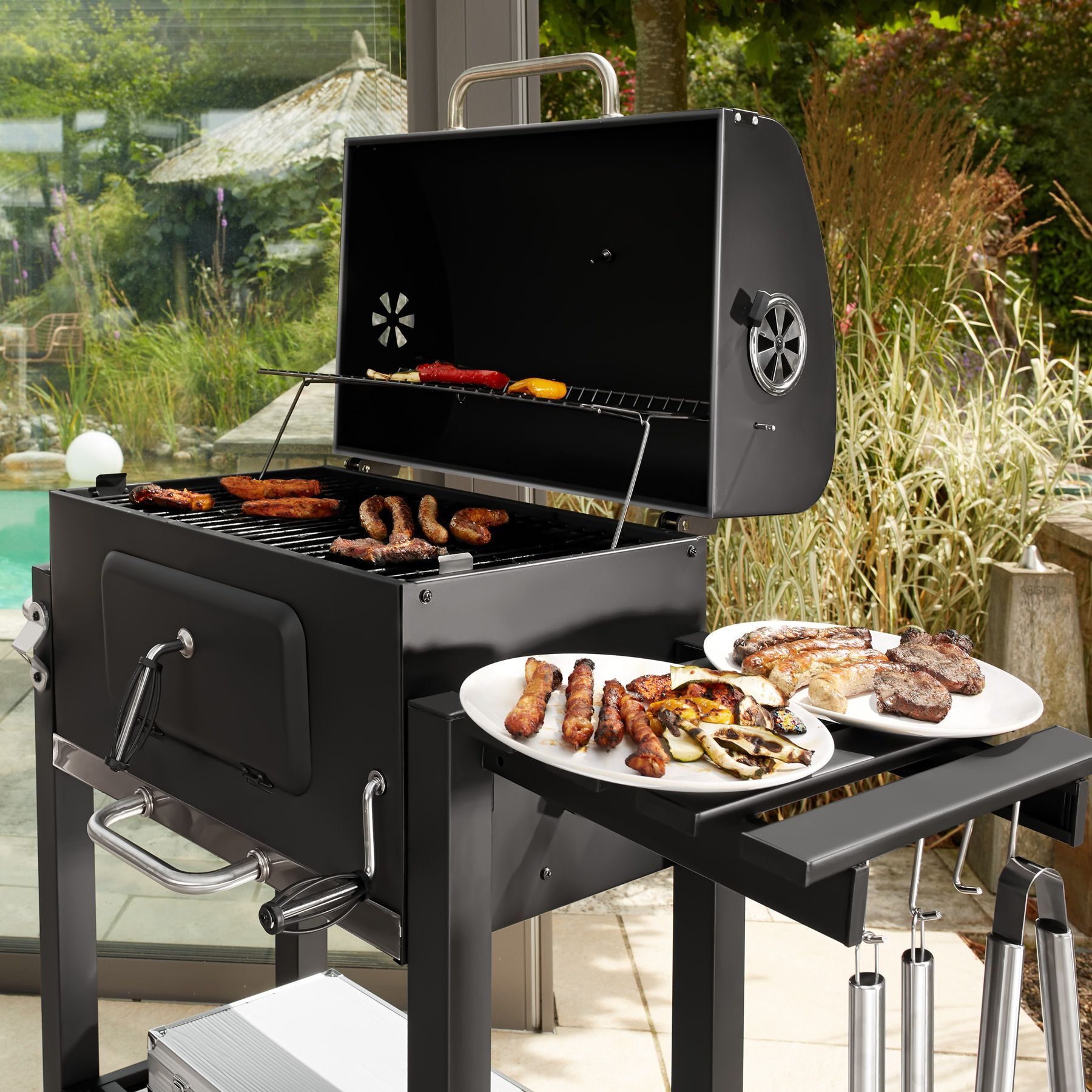 Charcoal grill BBQ charcoal grill garden grill grill cart bearing wheels