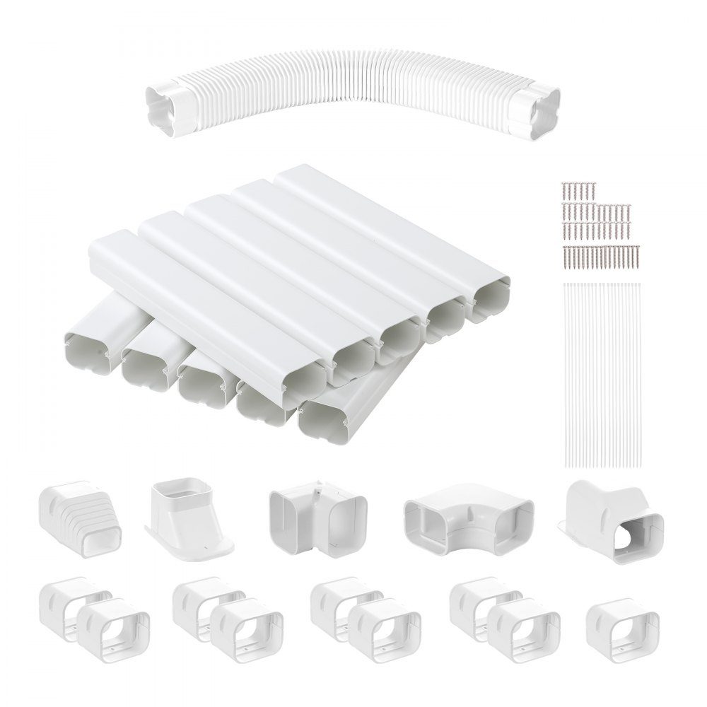 Mini Split Line Set Cover 76,2 mm B 5400 mm L Decoratieve PVC Airconditionerbuisafdekking met 10 rechte kanalen en complete componenten Overschilderbaar voor warmtepompen Wit
