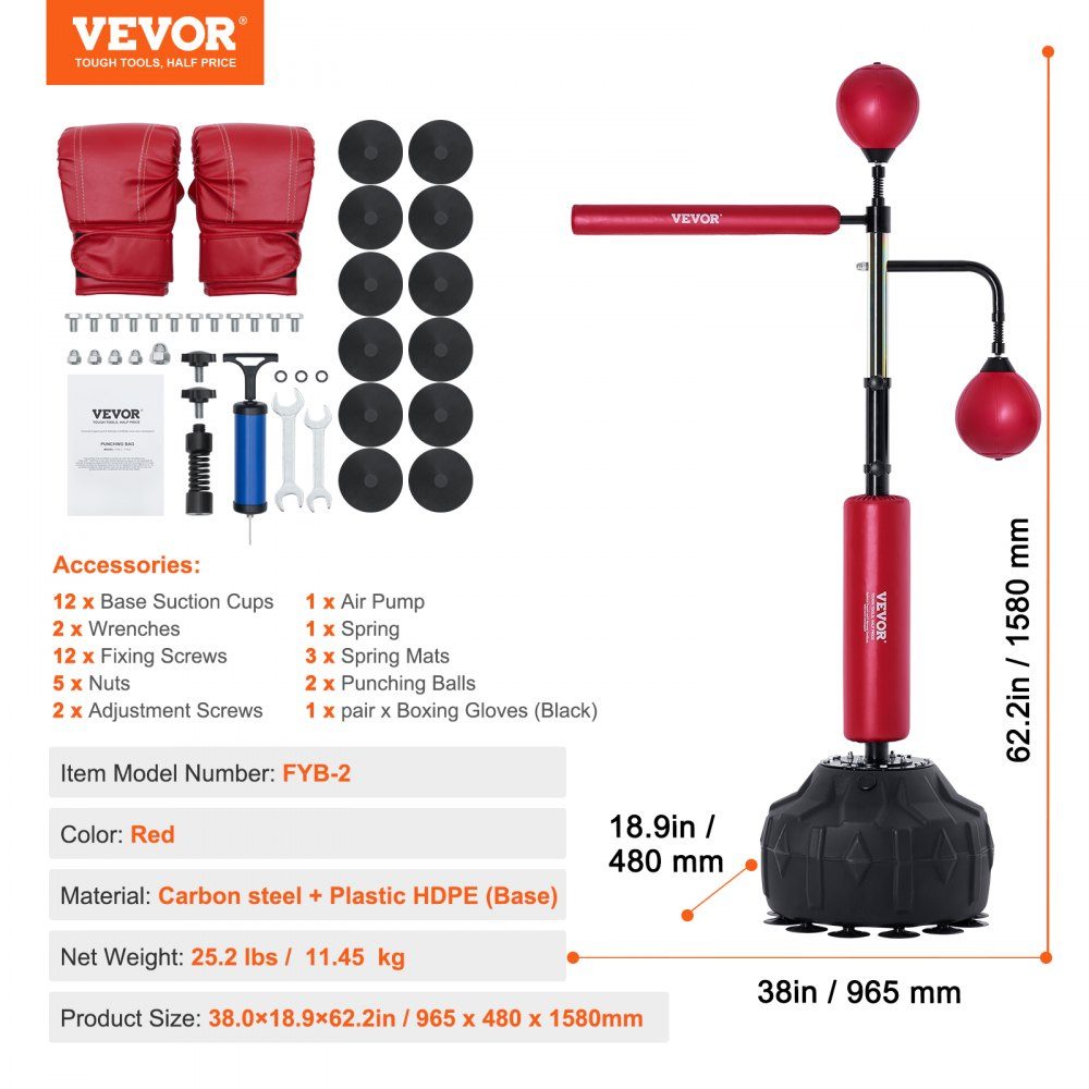 Boxing Speed ​​Trainer, Punching Bag with Stand, Reflex Punching Bag for Teens and Adults, Height Adjustable Freestanding Punching Bag Set with Gloves, Workout Speed ​​Bag for Training, Red