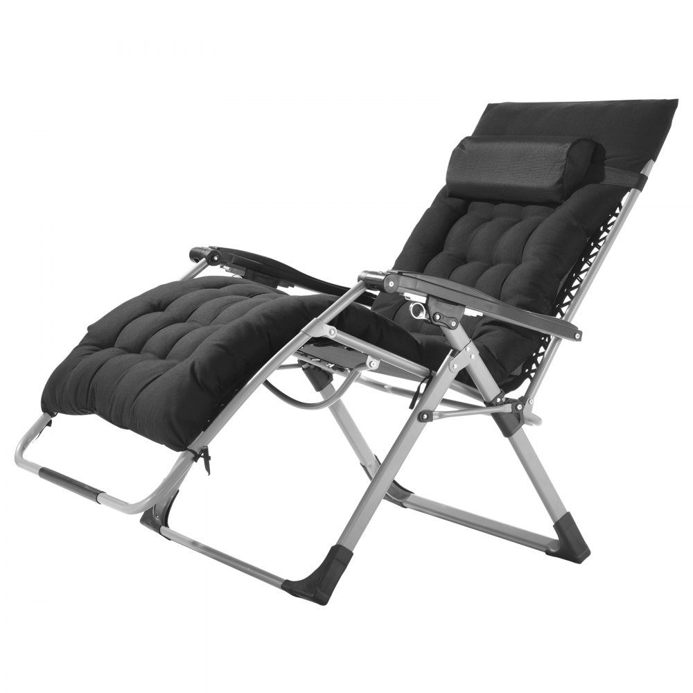 Zero Gravity Chair, 33" Indoor Outdoor Zero Gravity Recliner Chair, Adjustable Anti-Gravity Chair with Pillow, Headrest, Footrest and Cup Holder, 500 Pounds, Black