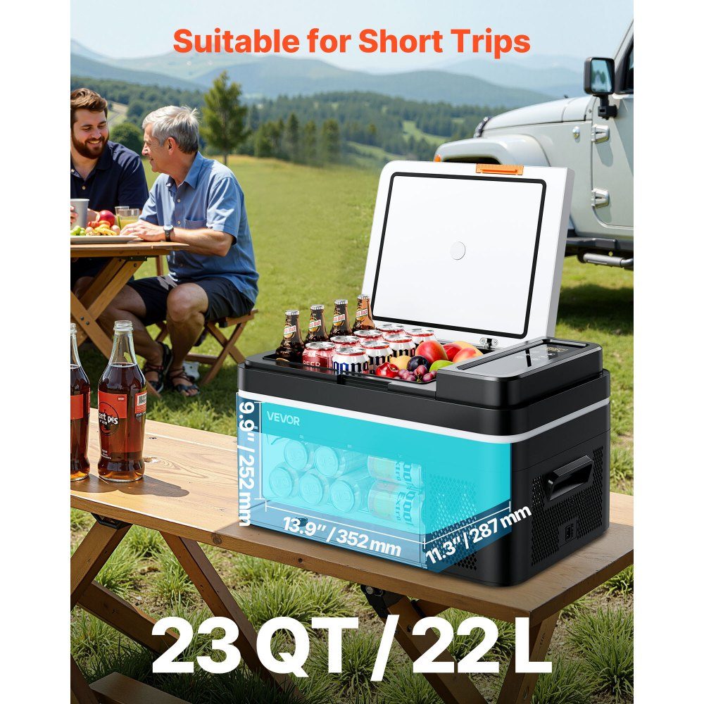 Compressor Cooler 22L 12/24V DC Electric Freezer Box with App Control, 100-240V AC Car Fridge for Camping Travel Truck Fishing 45W Thermoelectric Cooler Portable