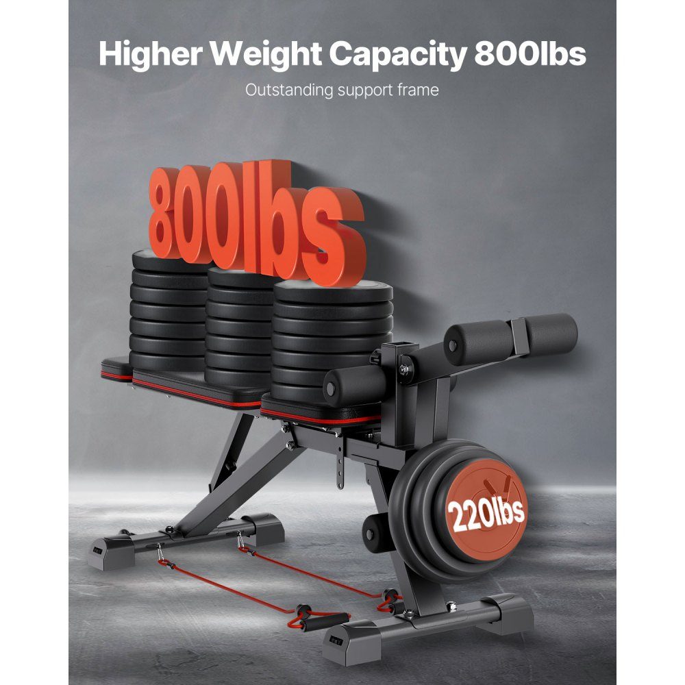 Weight bench, adjustable custom trainer for full body training (363 kg load capacity), sit-up training bench, fitness bench, flat bench with leg extension, preacher pad, quick adjustment