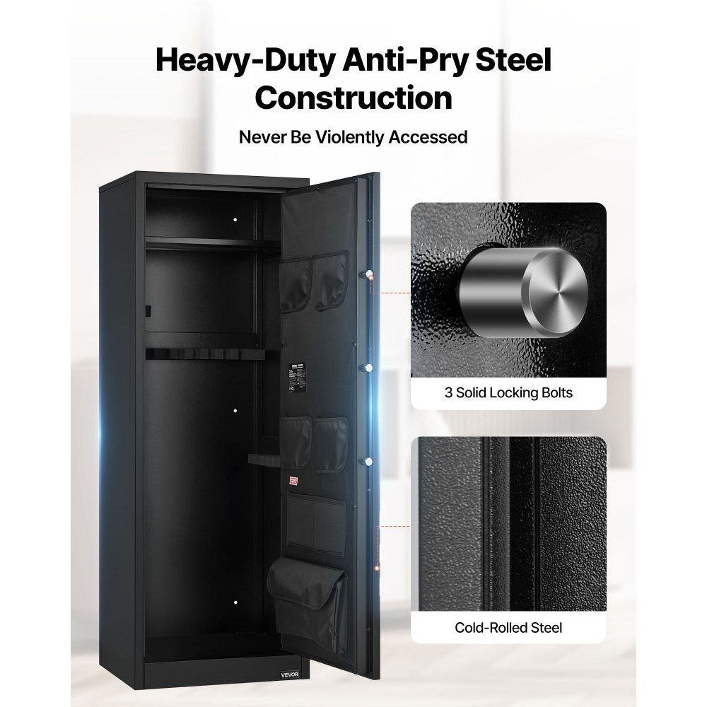 Gun Cabinet Long Gun Cabinet for 10-12 Rifles, Gun Safe with 4 Gun Bags and 3 Adjustable Shelves, Large Gun Cabinet with Key and Password Lock, Assembly Required