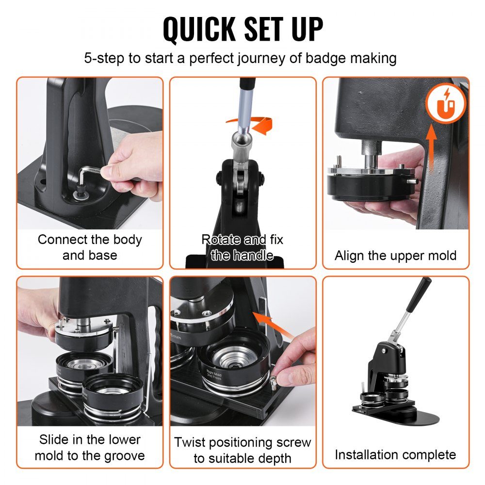 Button machine button machine 200 pieces 58 mm & 300 pieces 32 mm, button punch press including Mr. Panda magic book & Allen key, aluminum alloy button maker for badge press