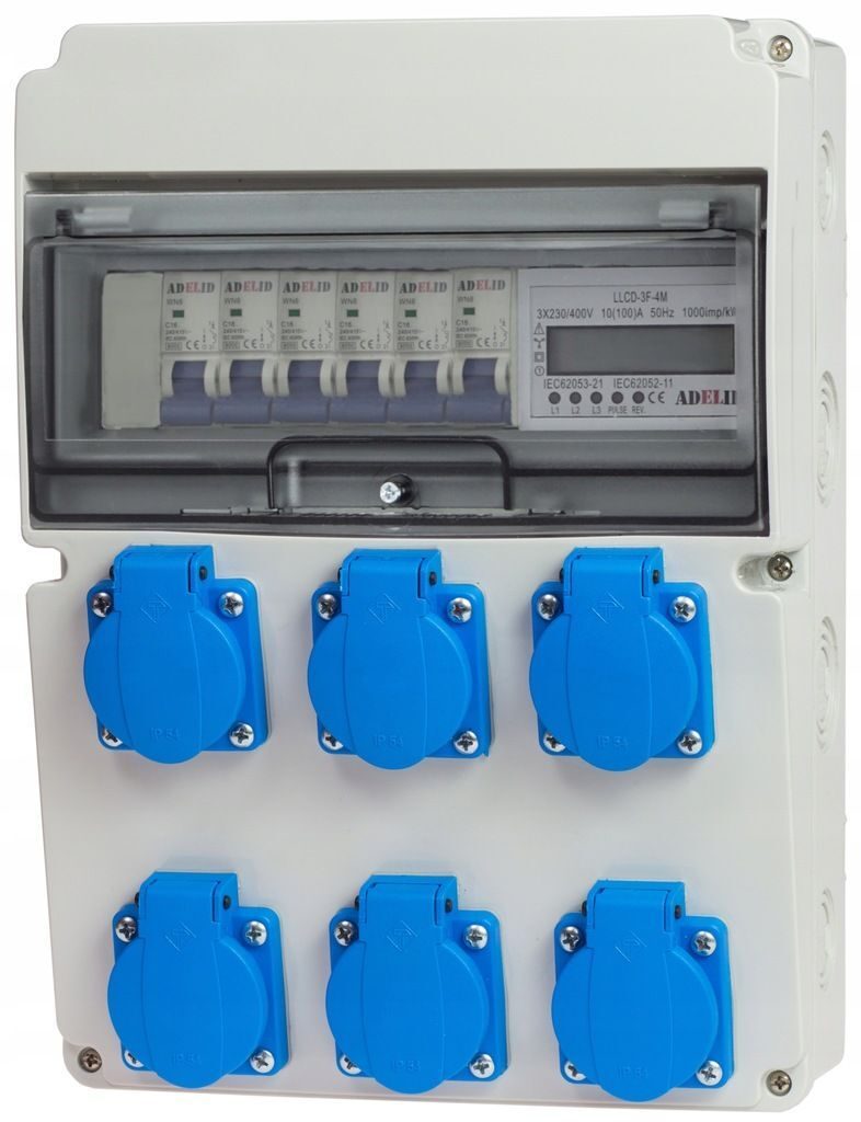 Electrical wall distributor digital meter 6x 230V 16A complete set construction power distribution CONSTRUCTION SWITCHGEAR switchgear