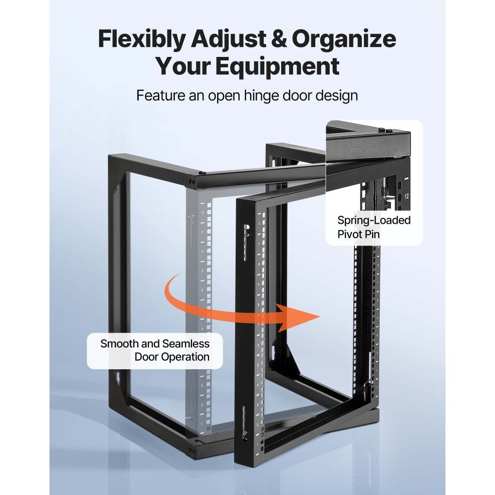 12U Wall Mount Server Rack 150 Pound Maximum Load Capacity Open Frame Network Rack und 180-Grad-Swivel Door Carbon Steel for 19" IT Network Equipment and AV Equipment Computer Server Black
