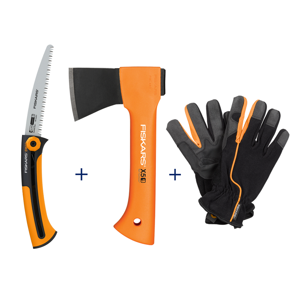 Coffret cadeau extérieur scie à élaguer Xtract + pioche X5 + gants Fiskars 10761 AX