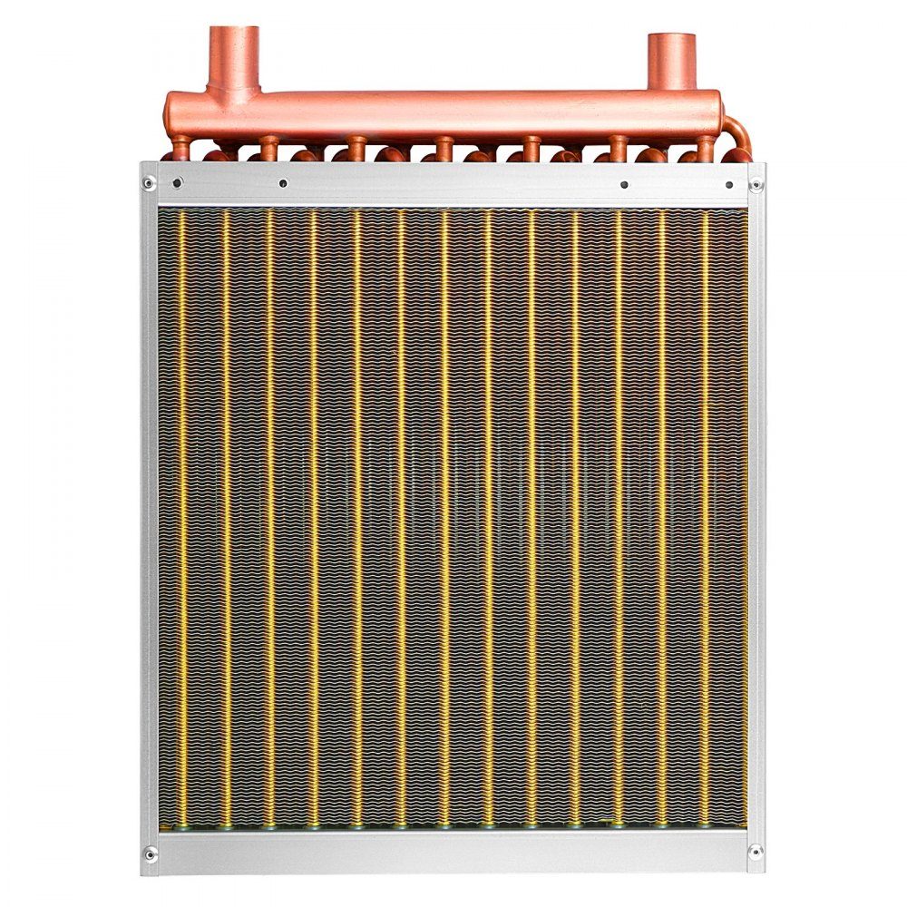 Lamellenwärmetauscher 356x356mm, 19 kW Wärmetauscher mit Kupferanschlüssen & Aluminiumlamellen, Wasser-Luft-Wärmetauscher mit 2,5 MPa Arbeitsdruck, Wärmetauscher zum Heizen Kühlen im Innenbereich