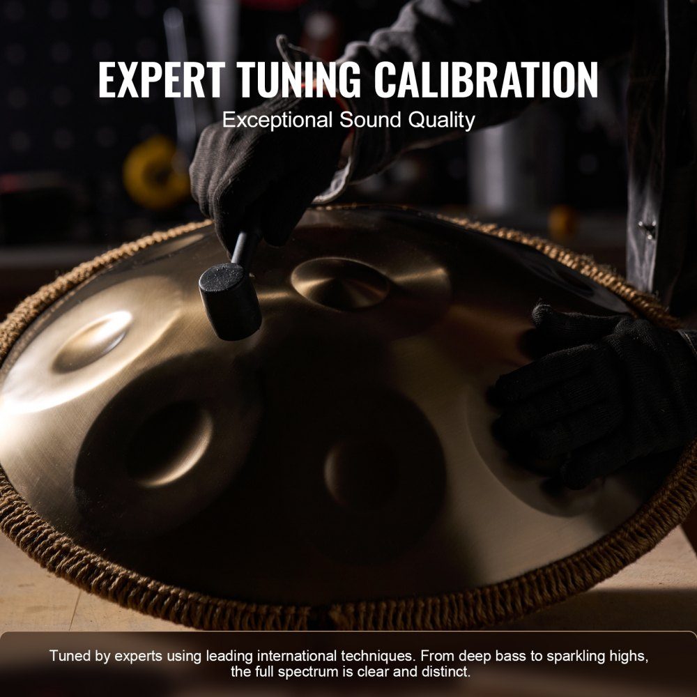 Handpan, 55 cm, 9 notes, tambour à main en ré mineur, instrument de batterie avec maillets, support de handpan 440 Hz et sac de transport, tambour sonore en acier de guérison, instruments de percussion pour adultes et débutants
