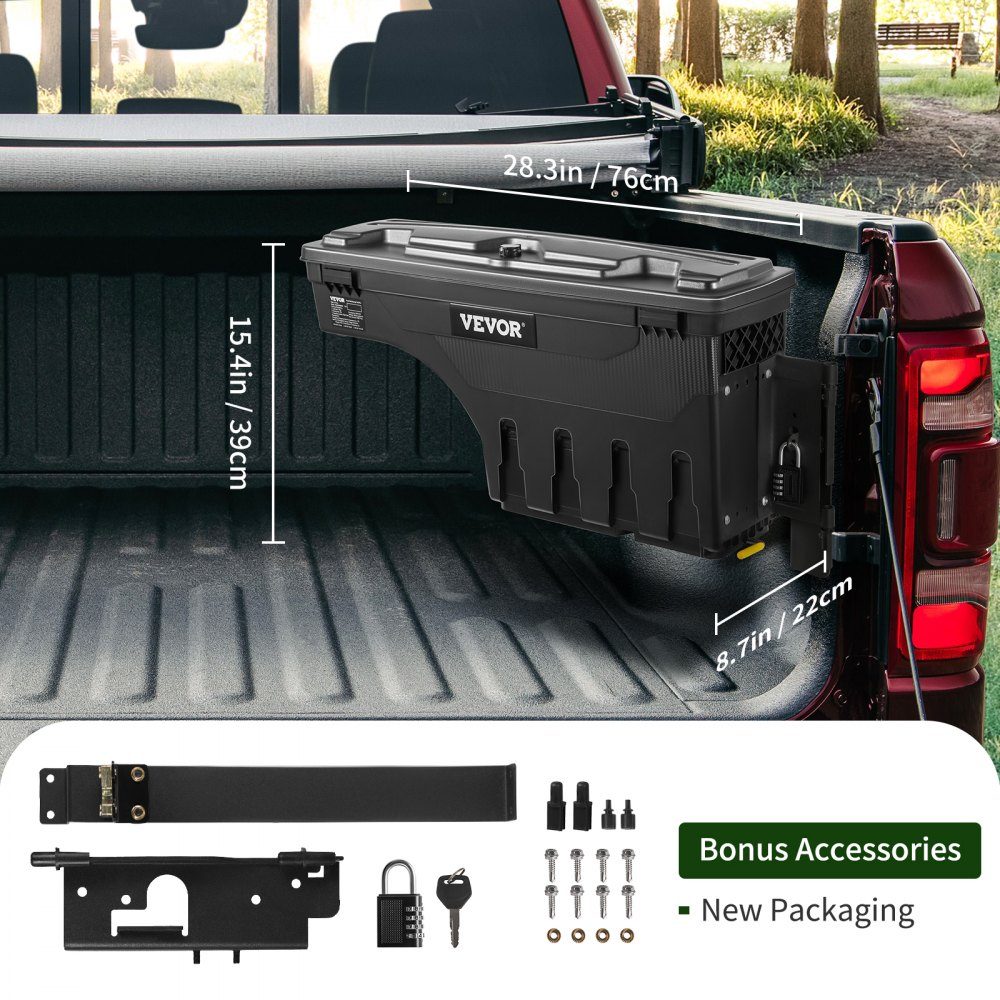 Truck Bed Storage Box Lockable Lid Waterproof ABS Wheel Arch Tool Box 25L with Password Padlock Compatible with Dodge Ram 1500 2019-2021 Passenger Side