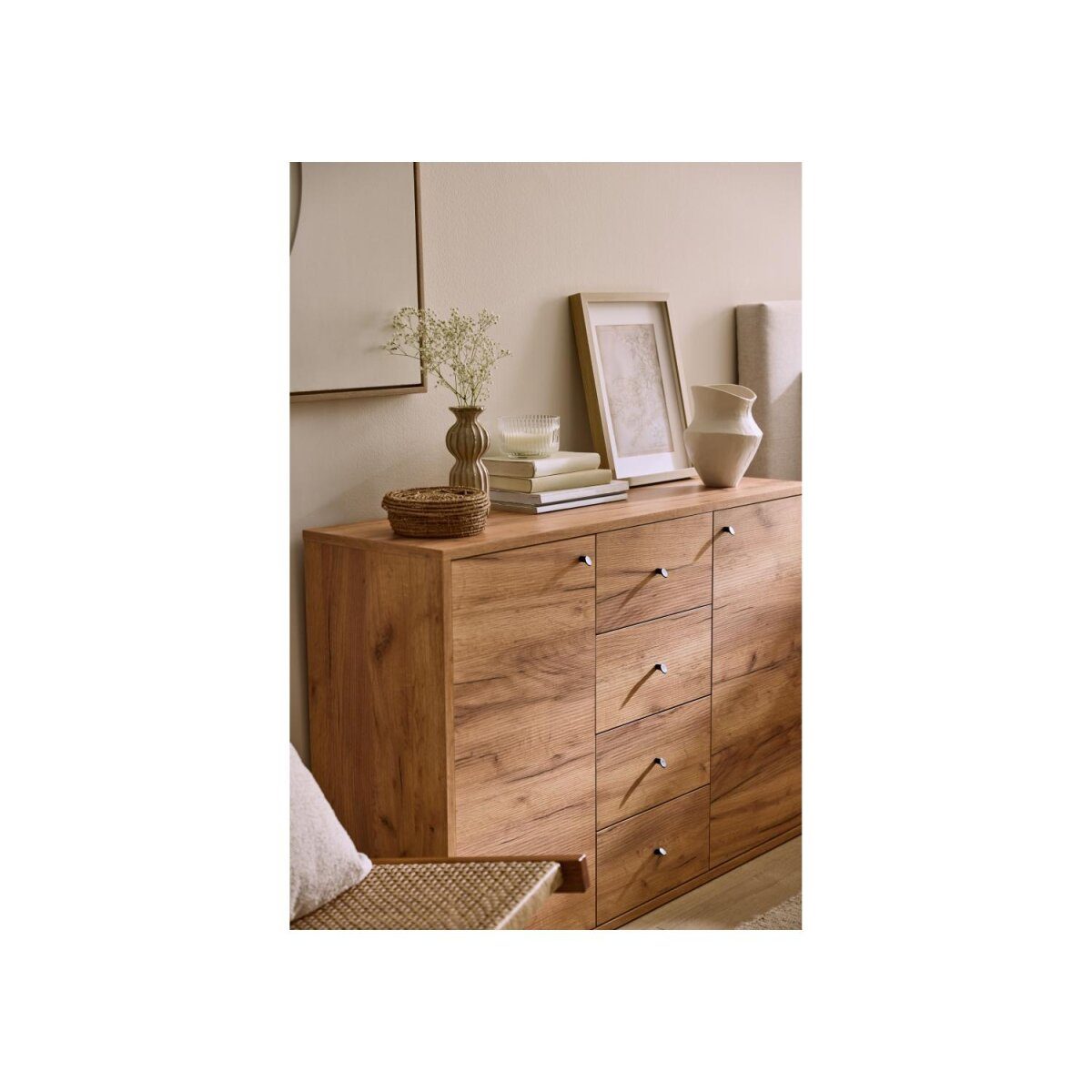 LIVARNO® Kommode mit 2 Türen und 4 Schubladen Verona, Eiche Wotan