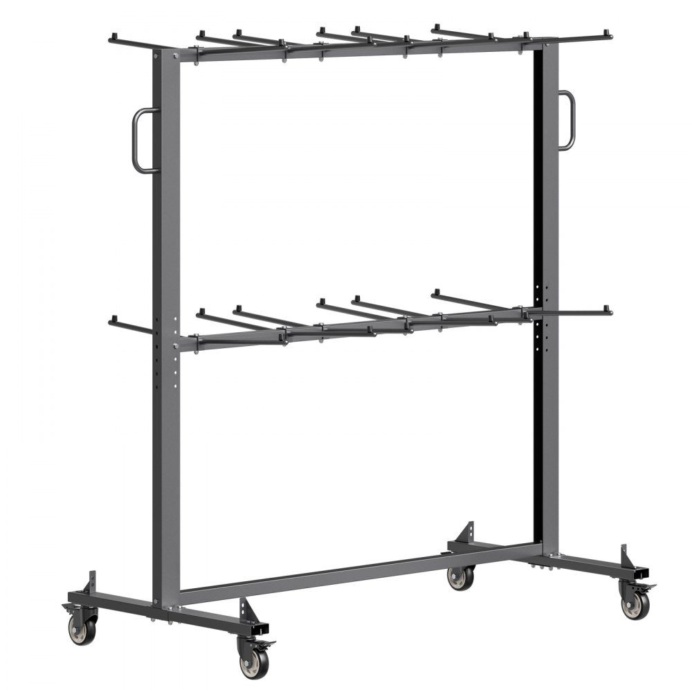 Folding Chair Stand, 800 Pound Load Capacity, Chair Cart for 84 Chairs/12 Tables, Double Layer Chair Storage Cart with Rubber Wheels and Brackets, Large Chair Holder, Matte Black