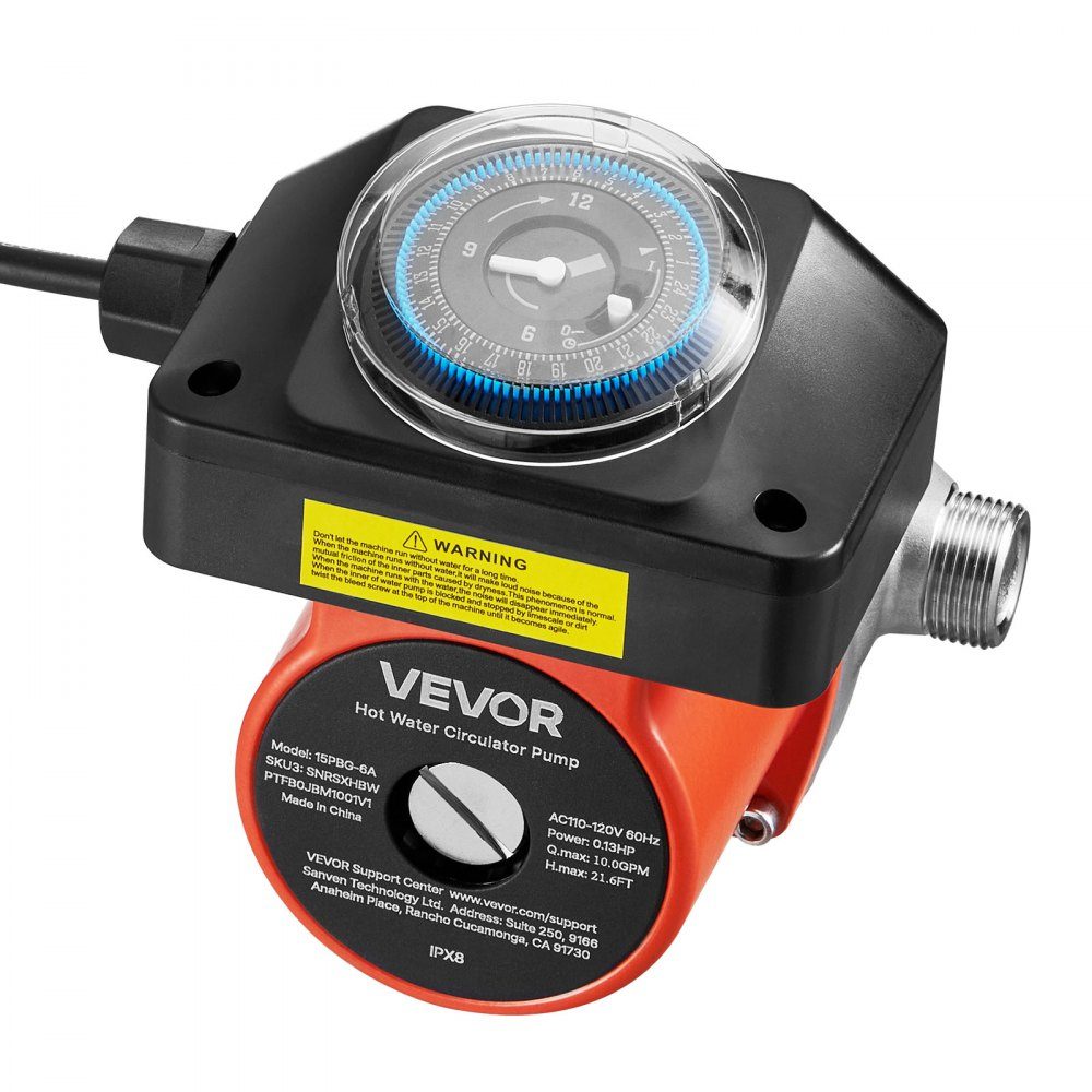 Circulation Pump with Timer 38L/min Instant Circulation Pump System 100W AC 220-240V Heating Pump G3/4" to G1/2" Connection for Boiler Hot Water Preparation