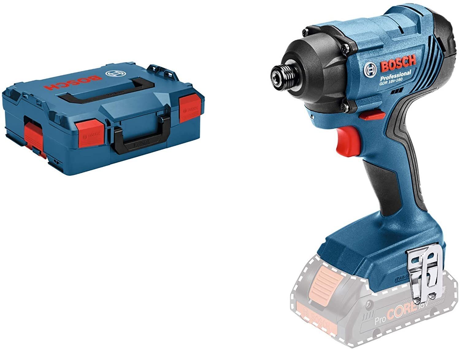Bosch Professional 18V System Akku-Bohrschlagschrauber GDR 18V-160 (max. Drehmoment: 160 Nm, Schrauben M6 - M14, 1/4" Innensechskant, ohne Akkus und Ladegerät, in L-BOXX)