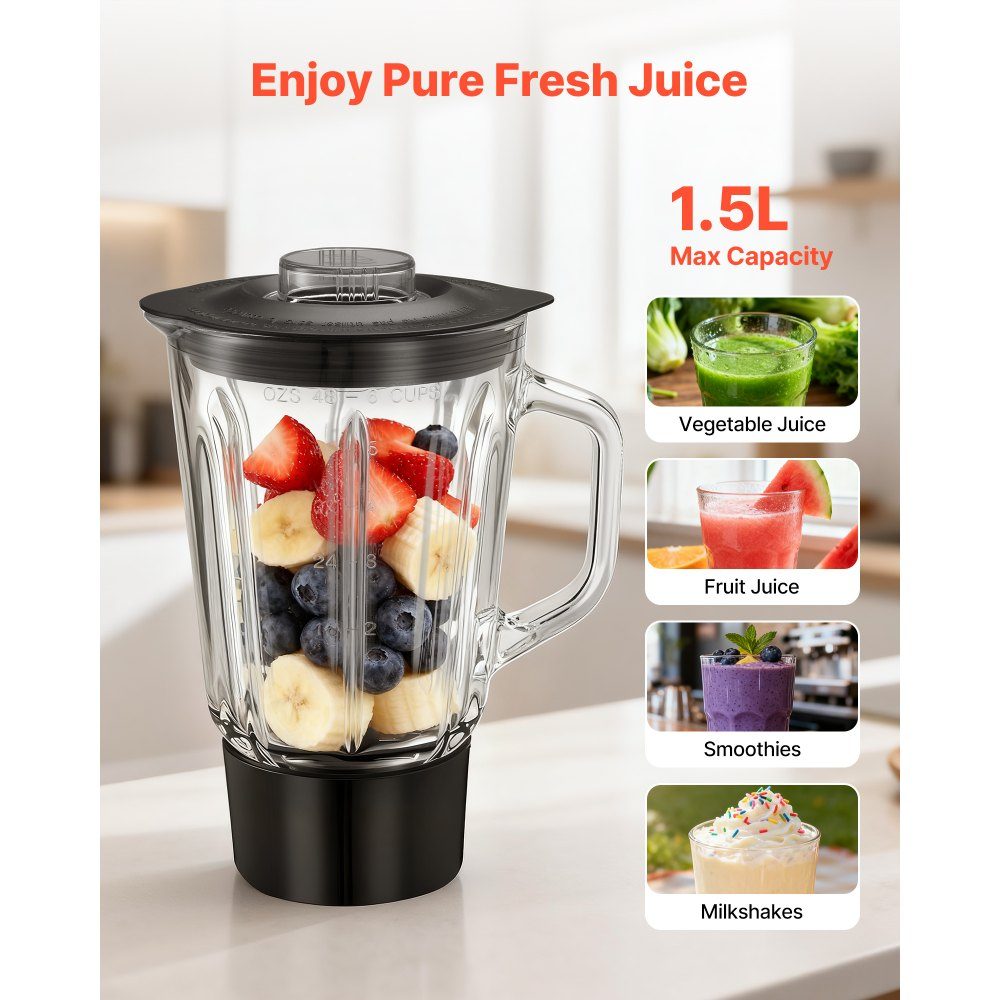 Multifunctional electric food processor 1500 W with stainless steel bowl (6 l) and mixing cup (1.5 l), kneading machine, dough mixer with 6+P speeds, dough hook, whisk and beater