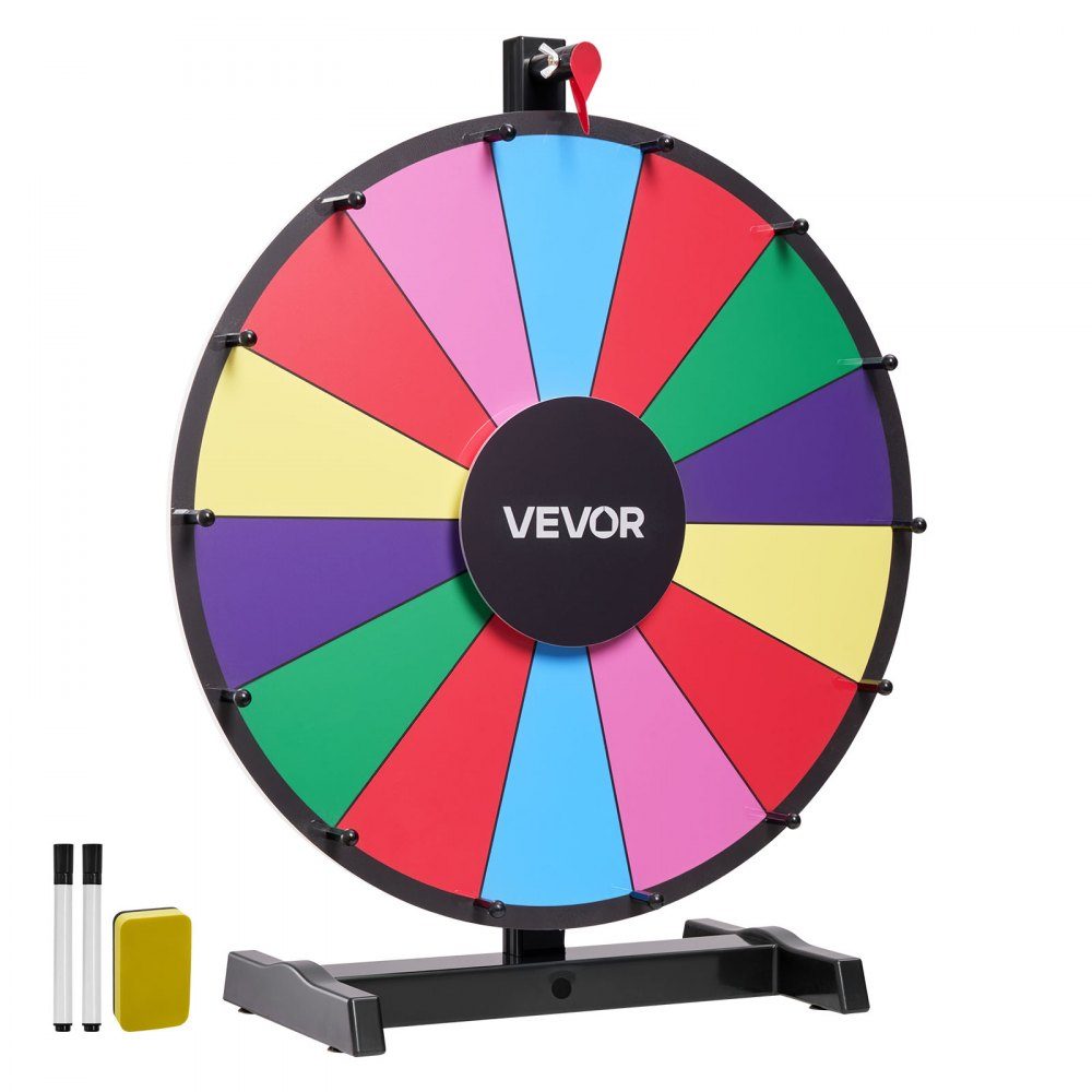 Glücksrad, Spinnrad (457 mm), 14 Fächer, Glücksrad mit Ständer, Lotteriespiele, Gewinnen, Roulette, mit Tafelschwamm und 2 Markern, 6 Farben, drehendes Preisrad, ideal für Party, Kneipe, Messe