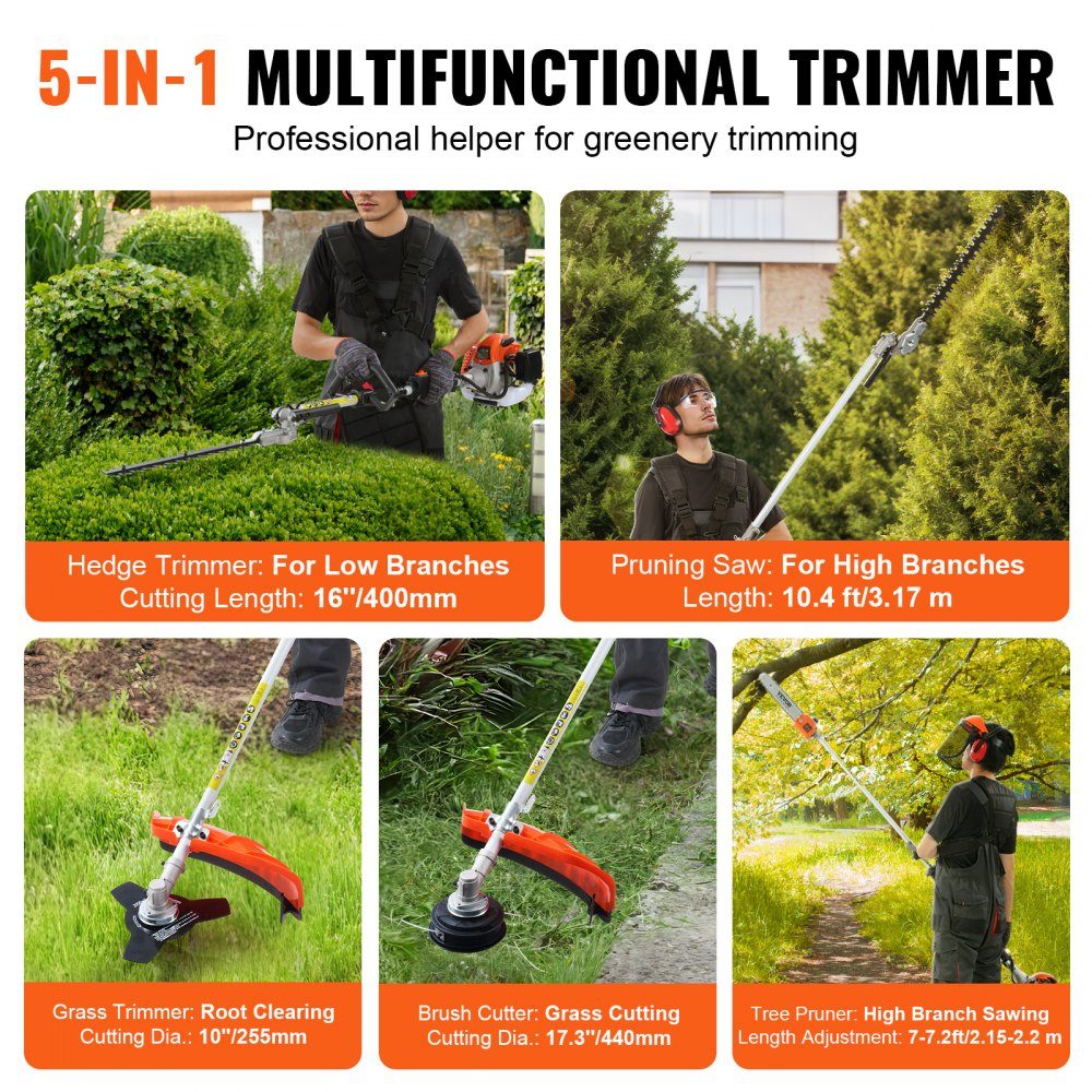 5-in-1 hedge trimmer petrol hedge trimmer 26CC long handle hedge trimmer 0.54L