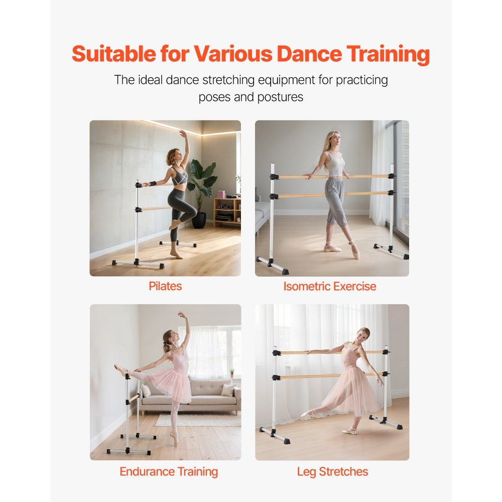 Ballettstange Tanzstange freistehende Doppelstange, höhenverstellbar (170-1165 mm) Dehnstange aus Holz für Ballettübungen, Gleichgewichtstraining, Entspannungsübungen