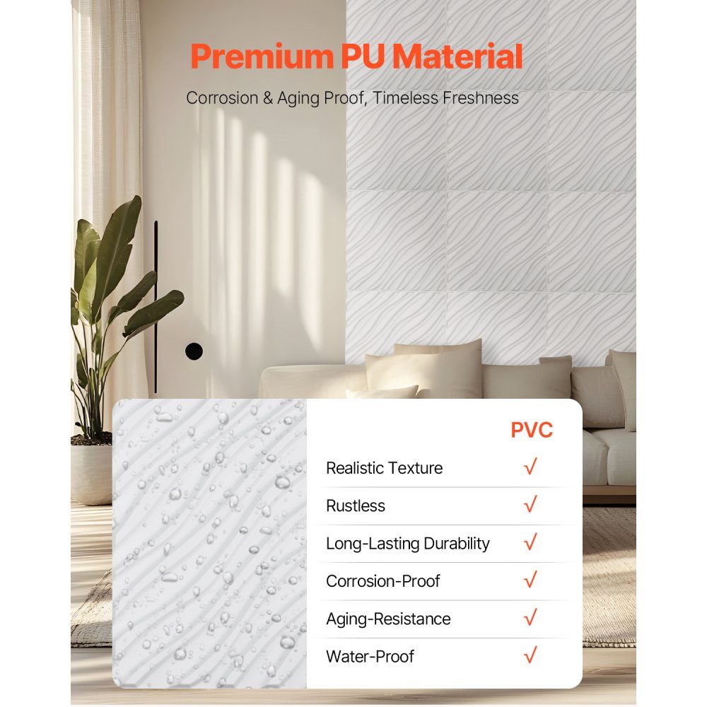 Lot de 12 panneaux muraux 3D en PVC 50 x 50 cm - Panneaux muraux minimalistes modernes - 2,97 m² - Design d'intérieur pour chambre à coucher, salon, salle de jeux - Blanc mat