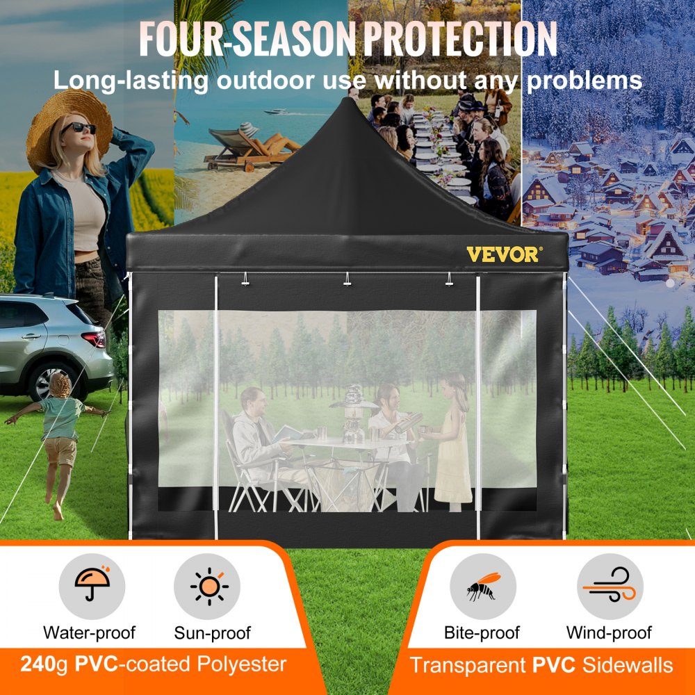 Vouwpaviljoen 3x3m Vouwpaviljoen 240g PVC gecoat polyester Pop-up paviljoen 1,95-2,13 m Verstelbare feesttent Tuintent Strandtent voor bruiloft of andere commerciële activiteiten