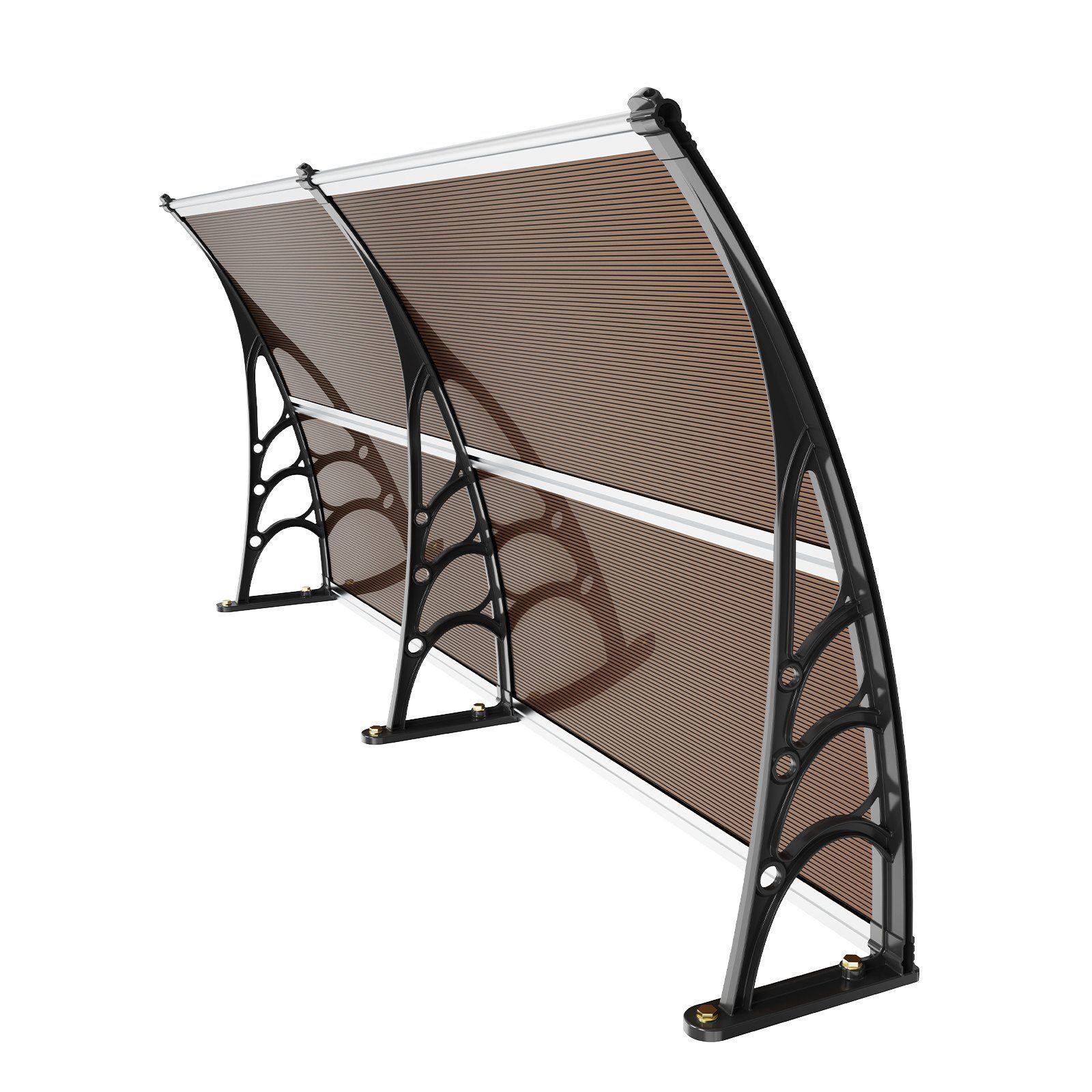 Auvent porte d'entrée 965x1987mm revêtement de toit UF50+ film de protection solaire PC auvent de porte d'entrée feuille PC + support ABS + connecteur en aluminium auvent de bureau résistant aux UV porte d'entrée toit arc de bureau auvent marron