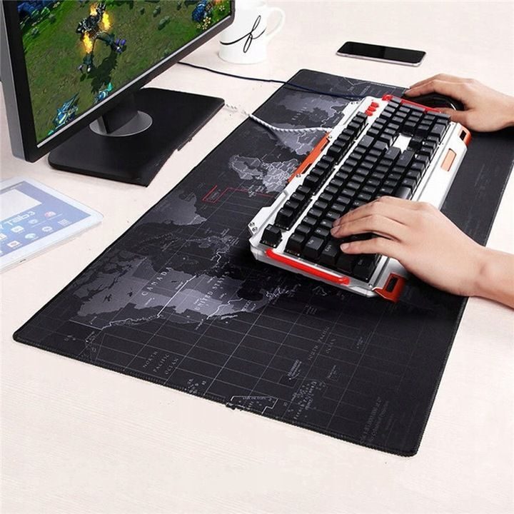 Gaming-Büro-Schreibtisch-Mauspad, XXL, 80 x 30 cm, Weltkarte, wasserfestes Pad