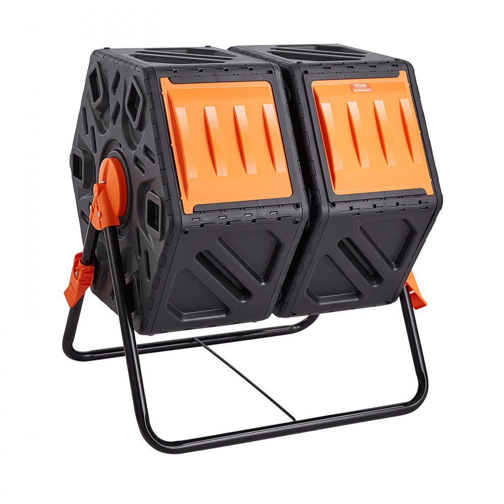 Trommelcomposter 140 L, trommelcomposter roterende dubbelkamer-trommelcomposter 785 x 605 x 795 mm, 40 kg zware tuincomposter incl. handschoenen