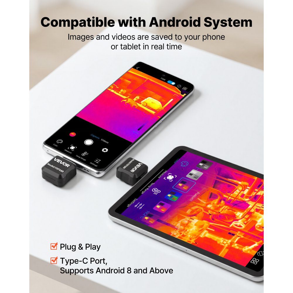 Thermal Imaging Camera for Android, 320x240 Super IR 160x120 IR Resolution Thermal Imaging Camera for Smartphone Tablet with USB-C Port, 25Hz Infrared Camera with 15 Color Palettes for Inspections at -20°C to 550°C