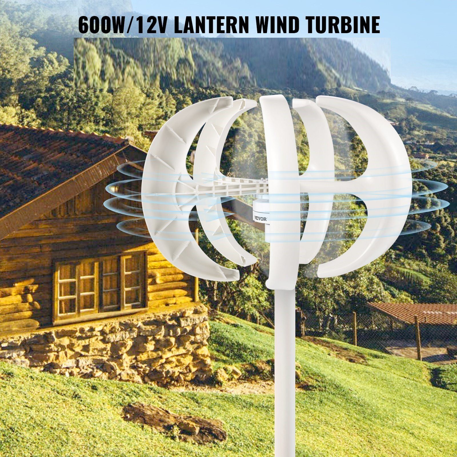 Wind Turbine Generator Wind Wheel Vertical Axis 600W 5 Nylon Blades 12V