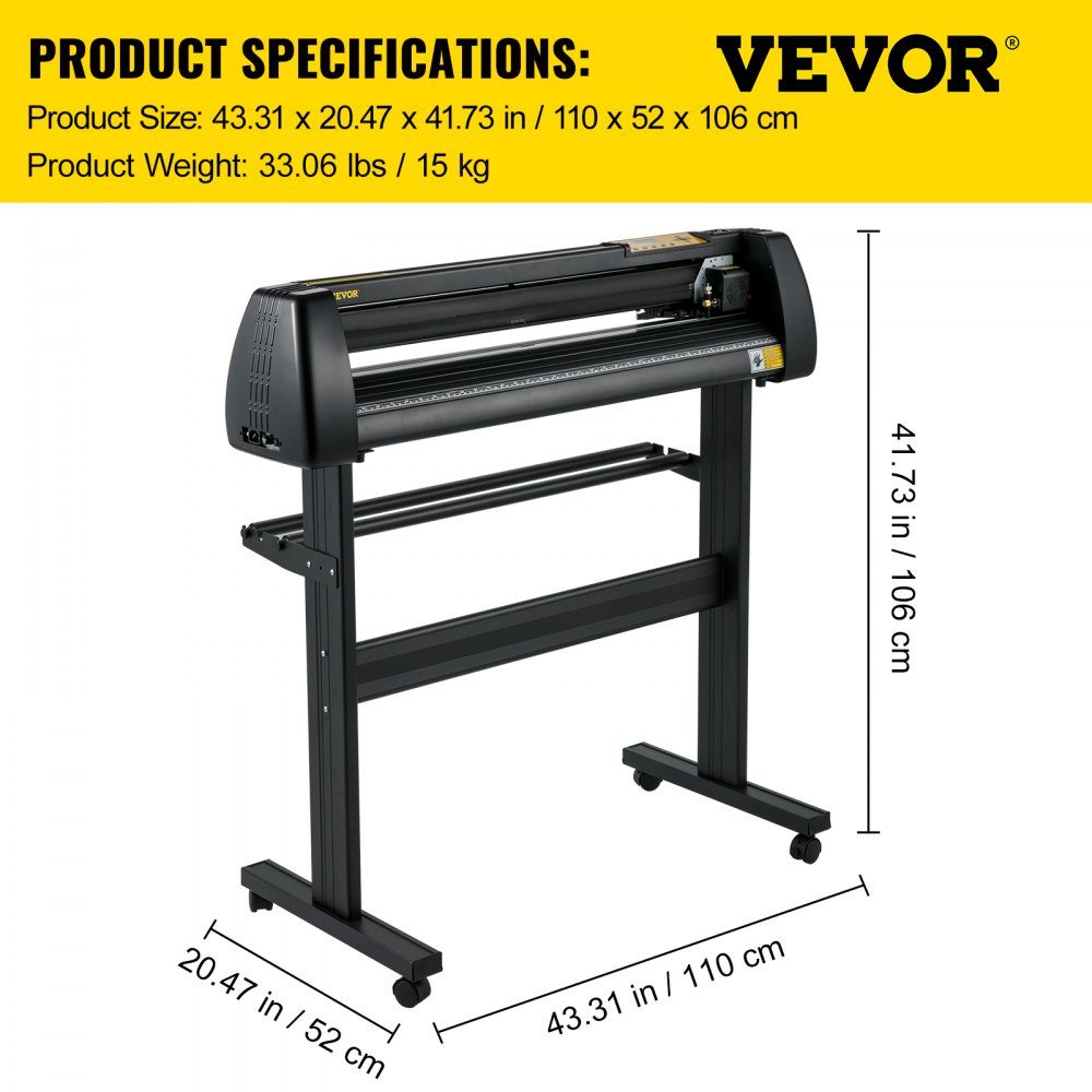 Machine de découpe de vinyle, traceur de découpe à alimentation papier de 870 mm, imprimante vinyle avec force et vitesse réglables, kit de création de panneaux compatible Windows avec logiciel Signmaster