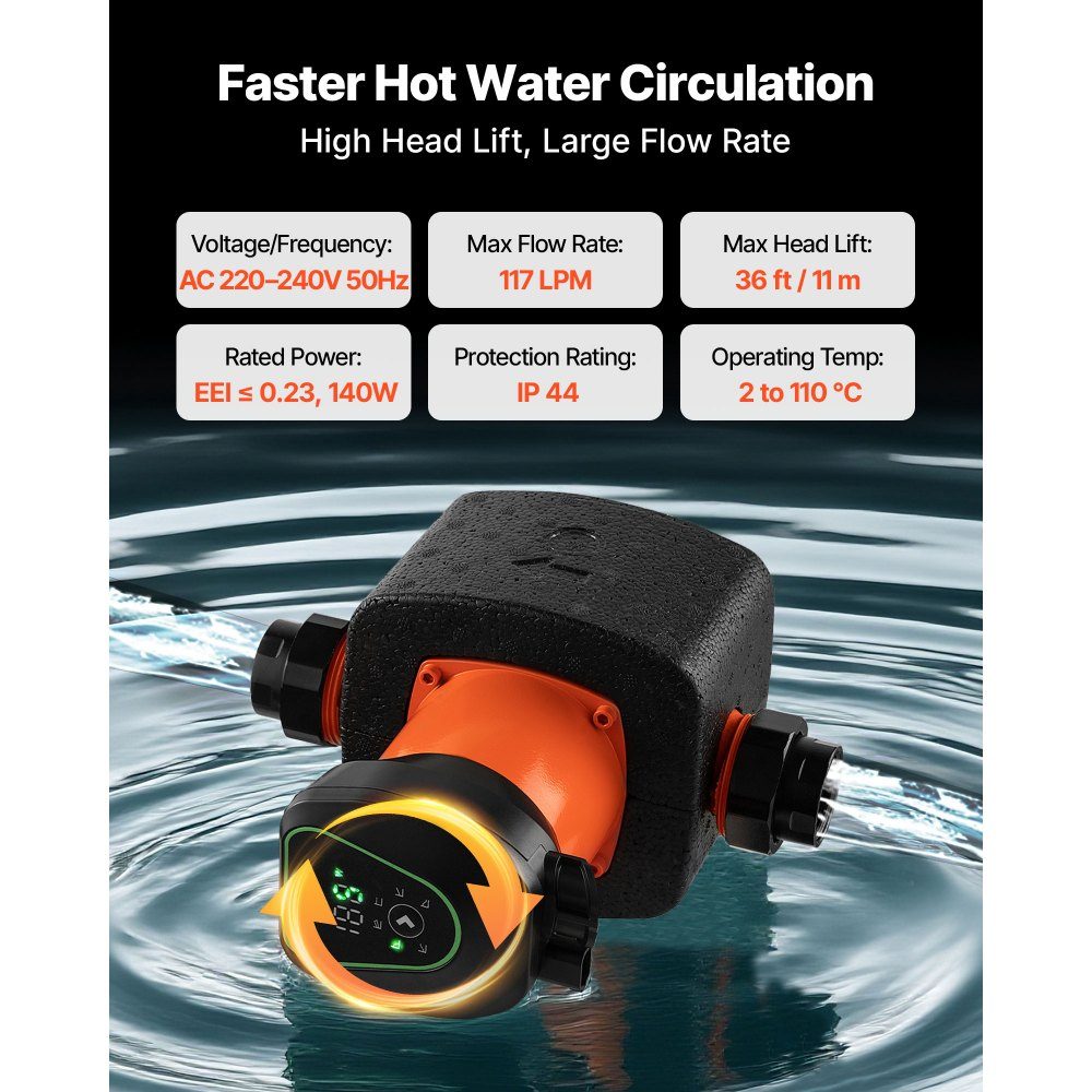 LPS25-11PA/180 Circulation Pump Circulation Pump 117LPM 11m Max Head Cast Iron Hot Water Circulation Threaded Connection Check Valve Quiet Operation for Home Heating