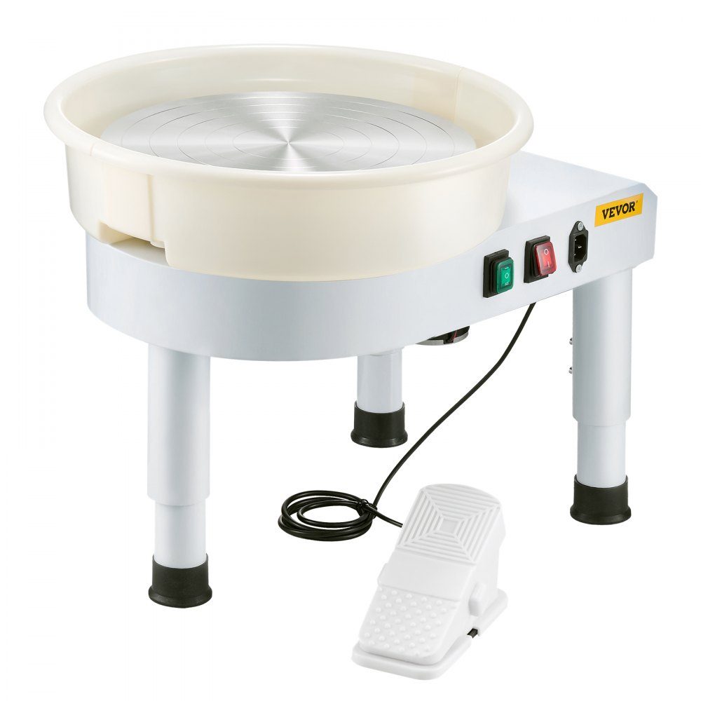 Pottery Wheel Ceramic Disc Forming Machine 450W (35cm) with Adjustable Pedal, Lifting Leg and Removable Basin, Pottery Forming Machine with Complete Accessories for Arts and Crafts, DIY, White