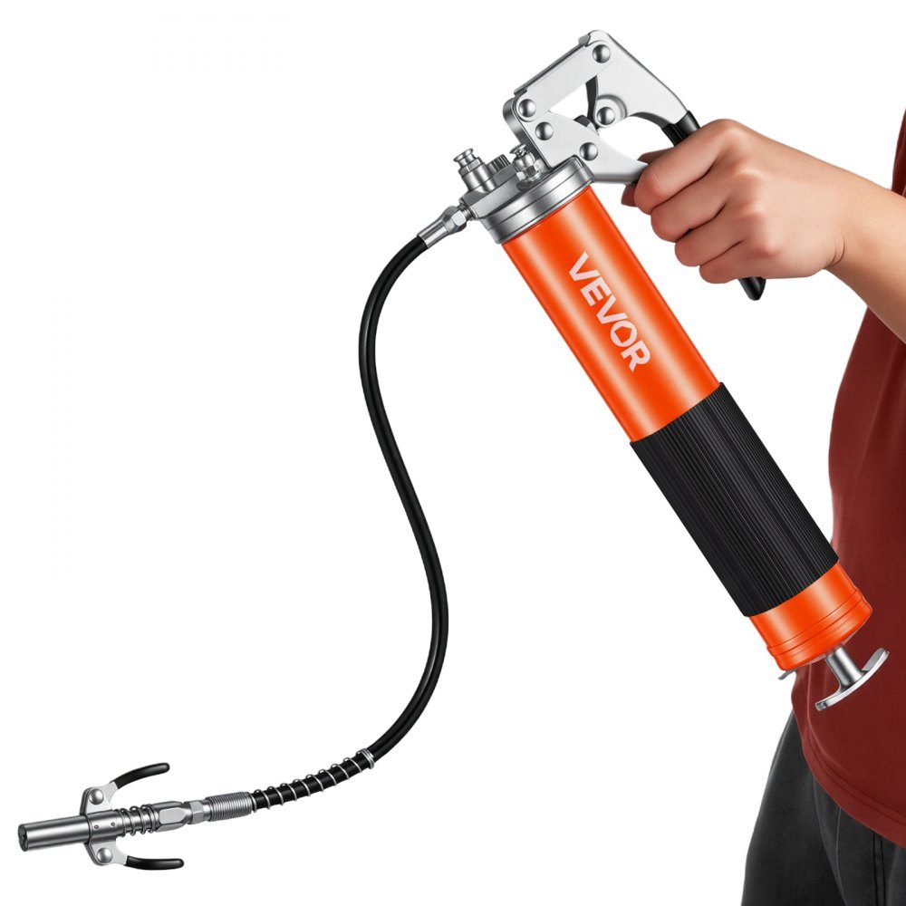Le kit de pistolet à graisse d'une capacité de 551 bars, d'une capacité de 0,4 L, comprend un tuyau flexible de 18", un coupleur de graisse à double poignée, un tube d'extension rigide et une buse pointue pour l'automobile et la marine