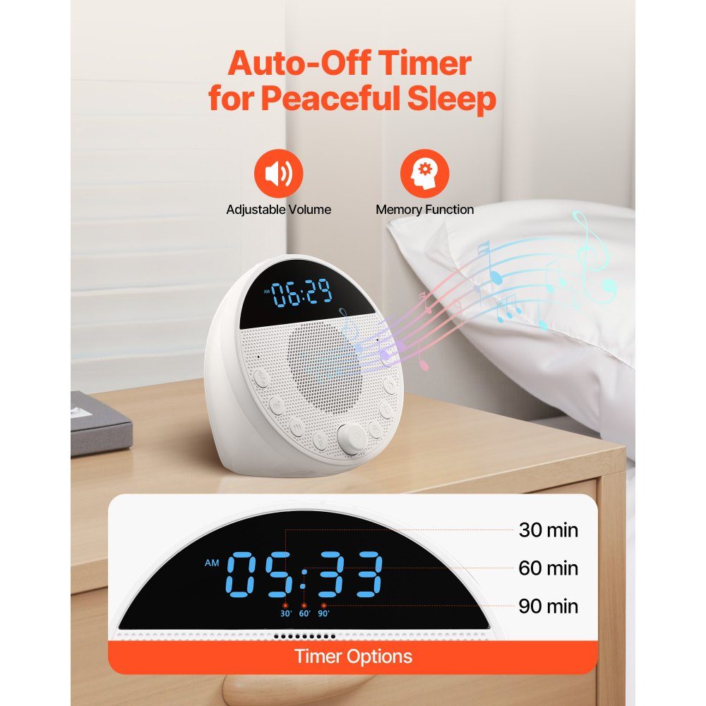 Sleep Aid, White Noise Device, 18 Music Tracks and 7 Color Night Light, 5 in 1 White Noise Device, 2 Alarms, Auto Shut Off and Memory Function, Sound Device