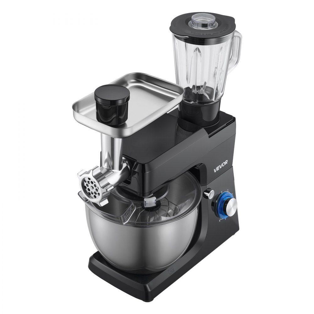 Robot culinaire électrique multifonction 1500 W avec bol en inox (7,8 l) et bol mélangeur (1,5 l), pétrin, pétrin à 6 vitesses + P, crochet pétrisseur, fouet et batteur
