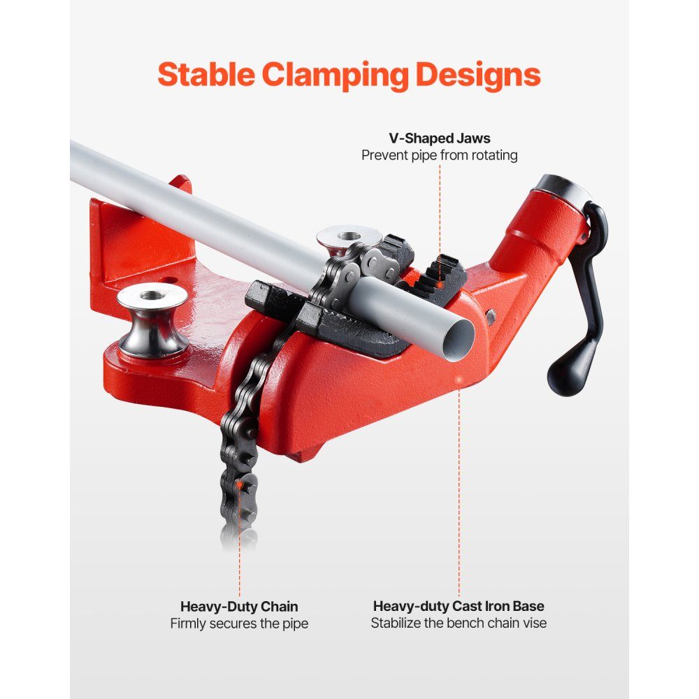 Chain Pipe Vise, Pipe Capacity 12.7-203.2mm, Heavy Duty 880mm Long Chain and Cast Iron Base, Industrial Grade Pipe Clamping for Plumbing, Auto Repair, Metalworking