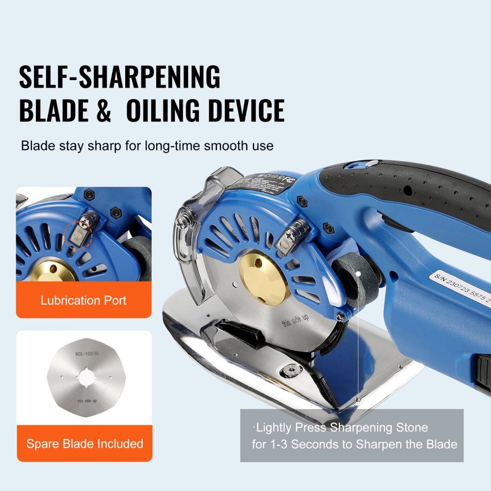 Portable Fabric Cutter 150W Electric Industrial Fabric Cutter Blade Size: 100mm Maximum Cutting Thickness: 27mm Cordless Fabric Scissors Made of Alloy Steel Ideal for Fabric, Cloth, etc