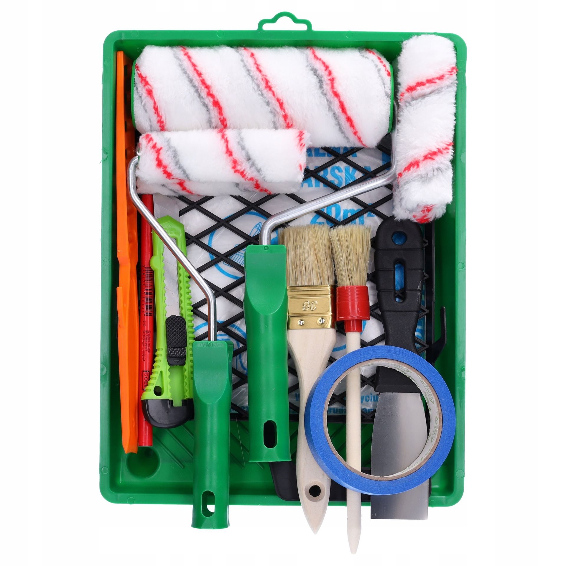 Malerset 17-teilig komplett für jeden Renovierungspinsel, Farbroller, Abdeckfolie etc.
