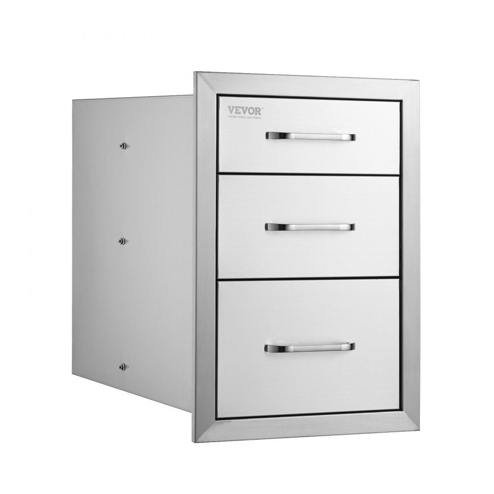 Tiroirs de cuisine d'extérieur, tiroirs de gril encastrés à triple accès en acier inoxydable avec poignée, tiroirs d'îlot de gril pour cuisines extérieures ou stations de gril de terrasse 356 x 516 x 588 mm