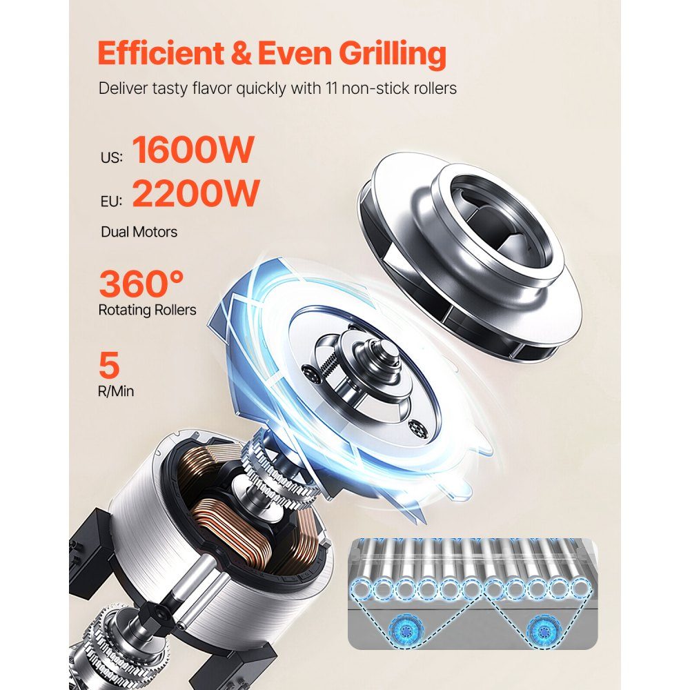 Hot Dog Grill Machine Hot Dogs 11 Rolls Stainless Steel 2200W Electric Grill with Cover & 2 Temperature Controls & Side Storage Box & Removable Shelf & Oil Drip Tray