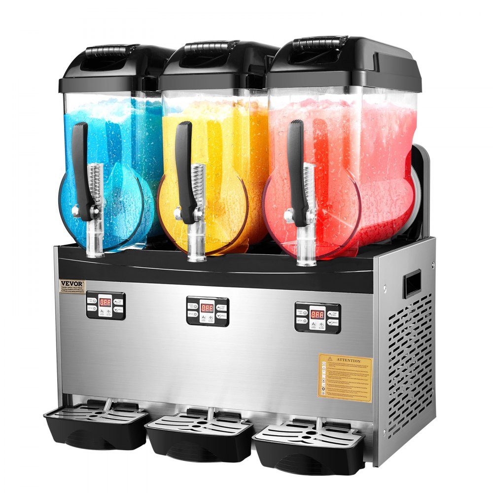 Commercial Slush Ice Cream Maker, 12L x 3, Three Tank Frozen Drink Machine, 144 Cups, Stainless Steel Slush Ice Cream Maker with Keyboard, Soft Ice Cream Machine for Party, Restaurant, Cafe, Bar